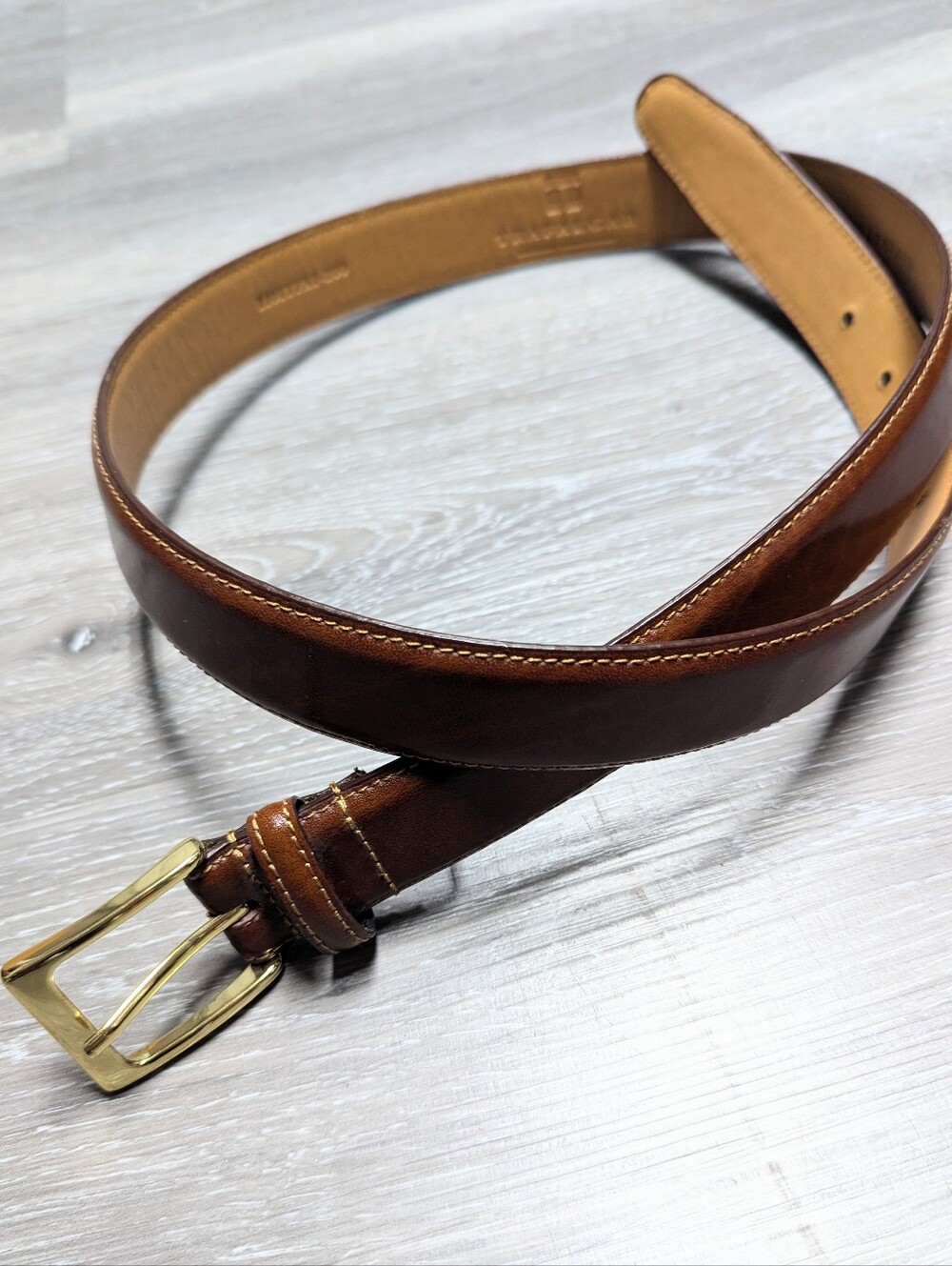 Trafalgar Mens Leather Belt Size 36 Brown Gold Buckle